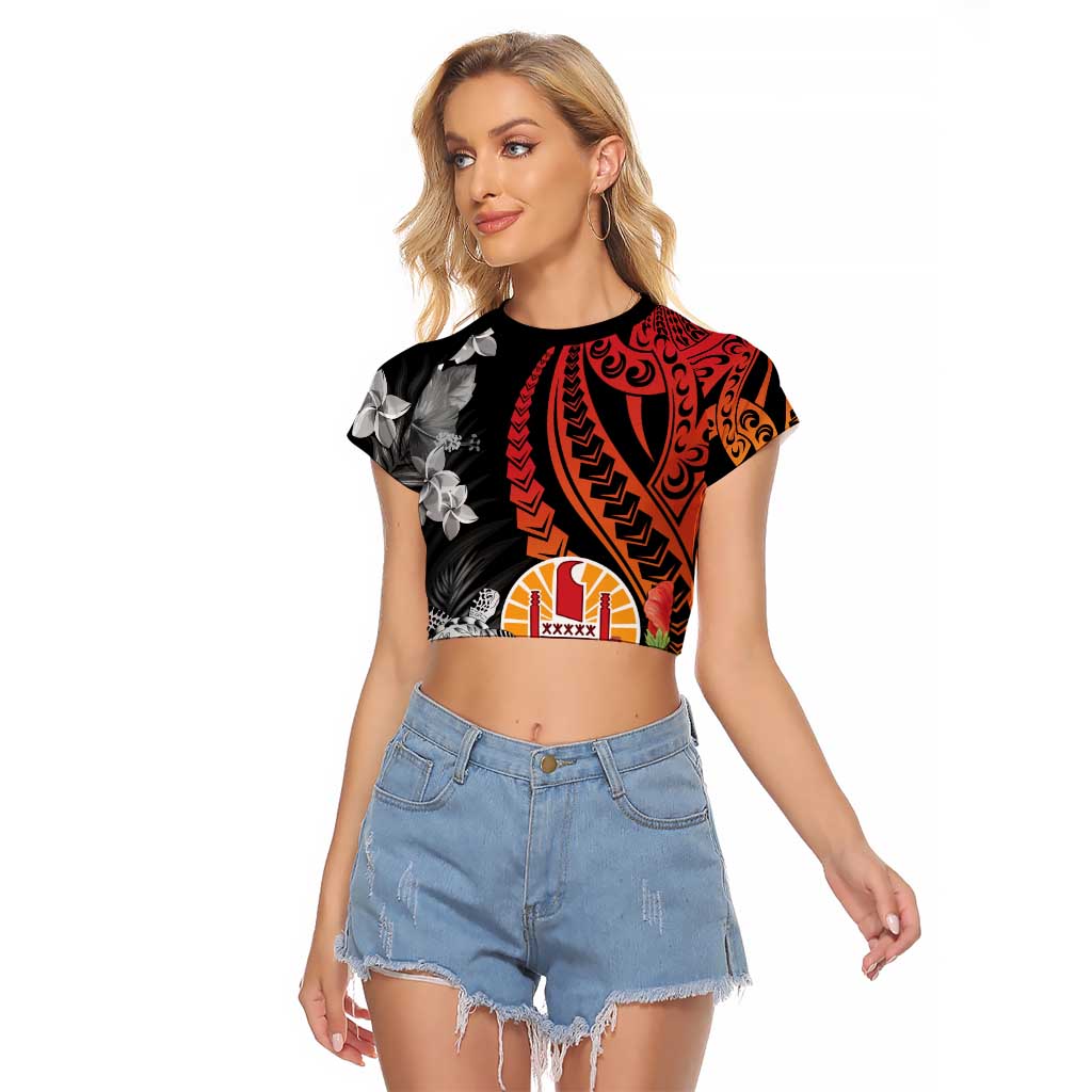 French Polynesia Bastille Day Raglan Cropped T Shirt Tropical Turtle Hibiscus Polynesian Pattern