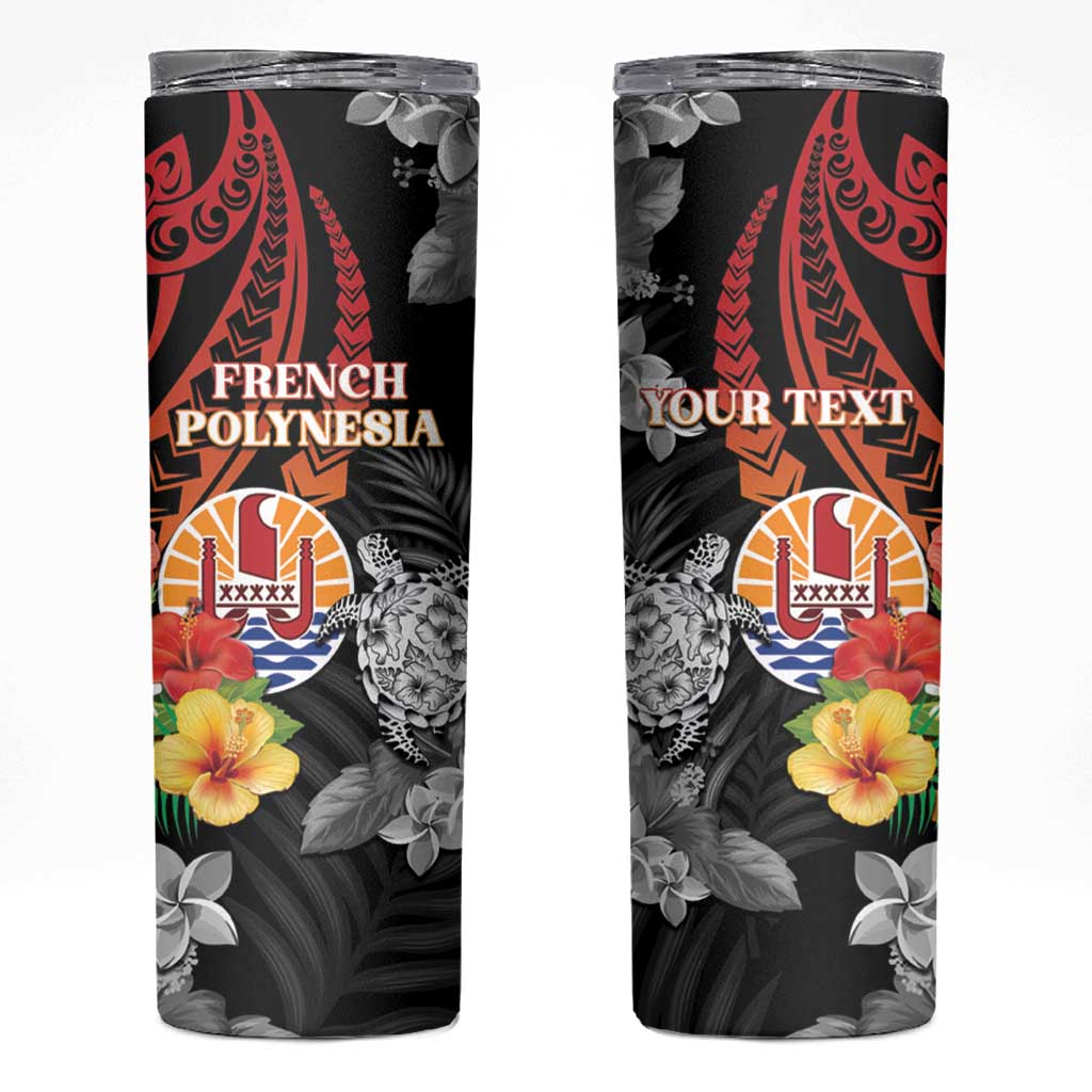 Personalised French Polynesia Bastille Day Skinny Tumbler Tropical Turtle Hibiscus Polynesian Pattern