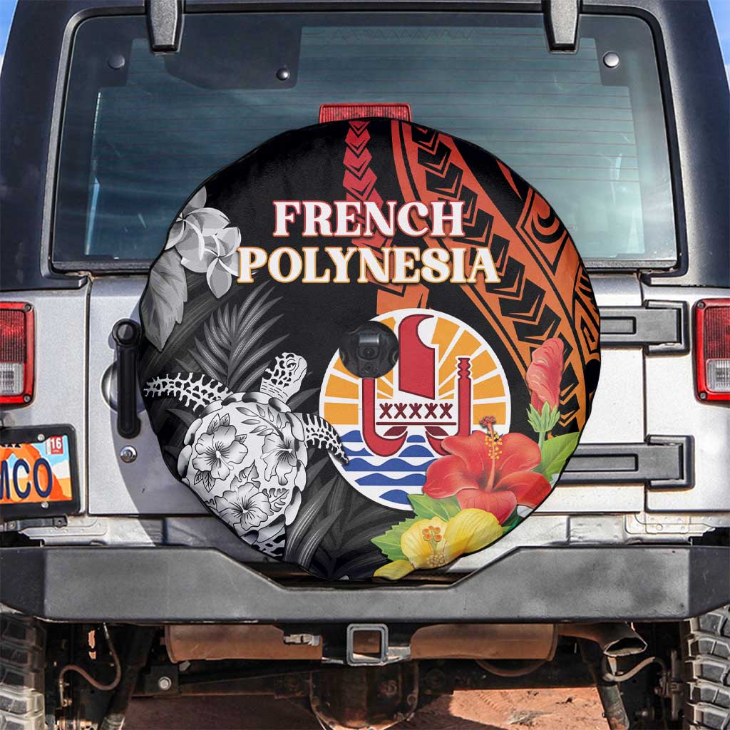 French Polynesia Bastille Day Spare Tire Cover Tropical Turtle Hibiscus Polynesian Pattern LT05 Black - Polynesian Pride