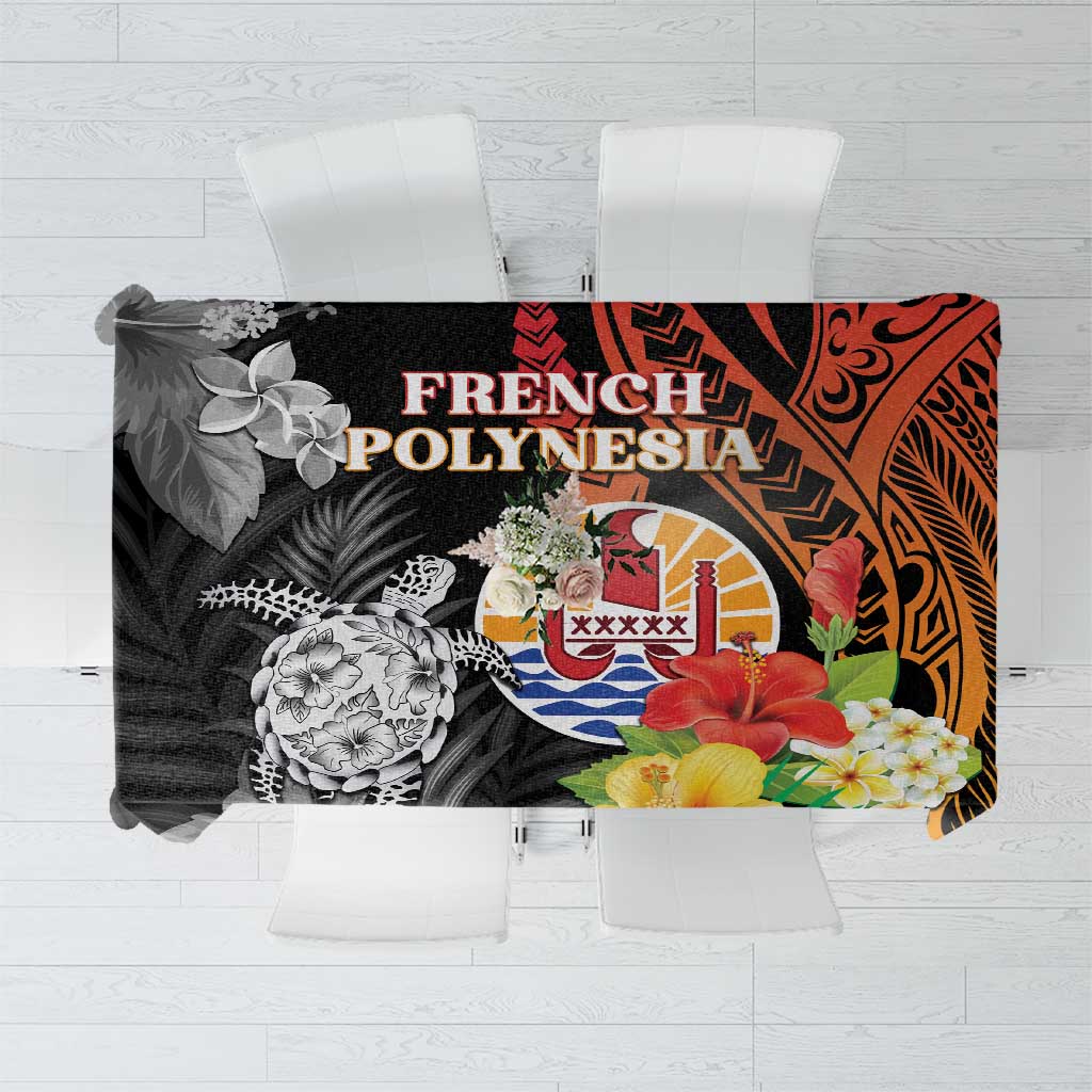 French Polynesia Bastille Day Tablecloth Tropical Turtle Hibiscus Polynesian Pattern LT05 Black - Polynesian Pride