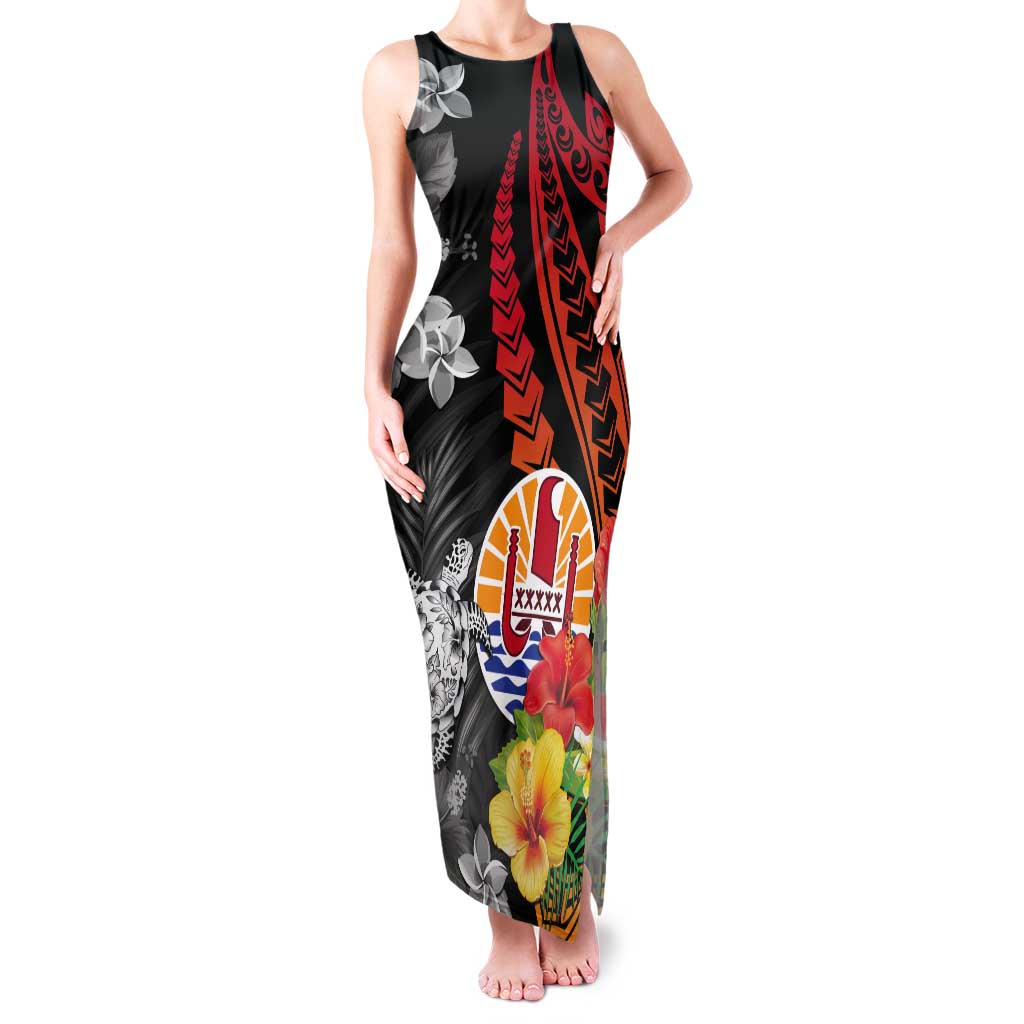 French Polynesia Bastille Day Tank Maxi Dress Tropical Turtle Hibiscus Polynesian Pattern LT05 Women Black - Polynesian Pride