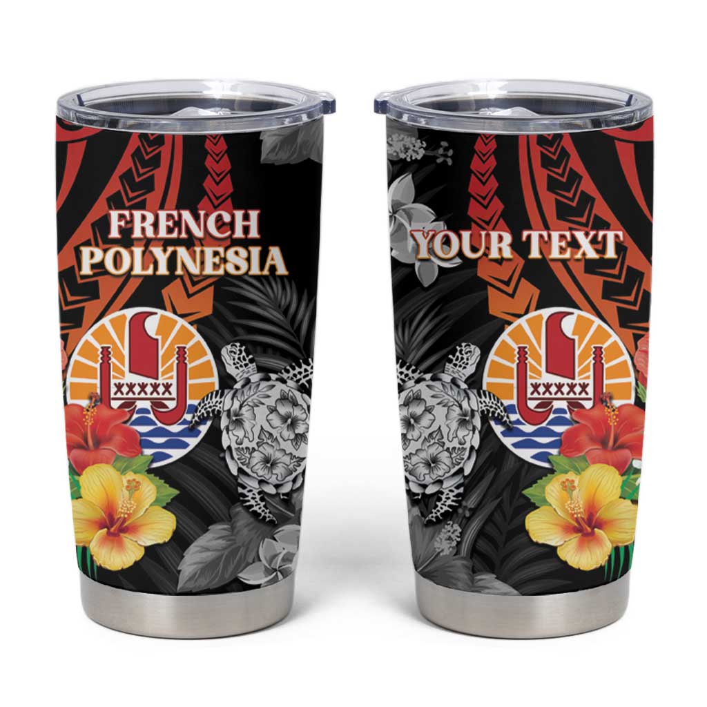 Personalised French Polynesia Bastille Day Tumbler Cup Tropical Turtle Hibiscus Polynesian Pattern LT05 Black - Polynesian Pride