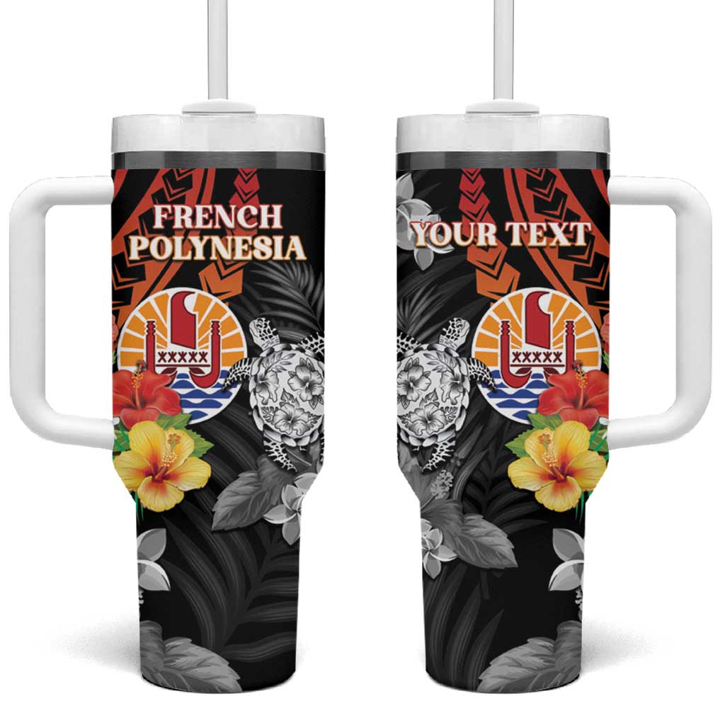 Personalised French Polynesia Bastille Day Tumbler With Handle Tropical Turtle Hibiscus Polynesian Pattern LT05 One Size: 40 oz Black - Polynesian Pride