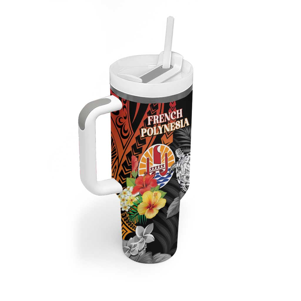 Personalised French Polynesia Bastille Day Tumbler With Handle Tropical Turtle Hibiscus Polynesian Pattern LT05 - Polynesian Pride