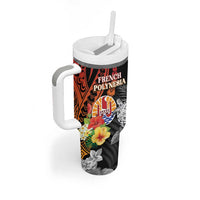 Personalised French Polynesia Bastille Day Tumbler With Handle Tropical Turtle Hibiscus Polynesian Pattern LT05 - Polynesian Pride