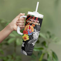 Personalised French Polynesia Bastille Day Tumbler With Handle Tropical Turtle Hibiscus Polynesian Pattern LT05 - Polynesian Pride