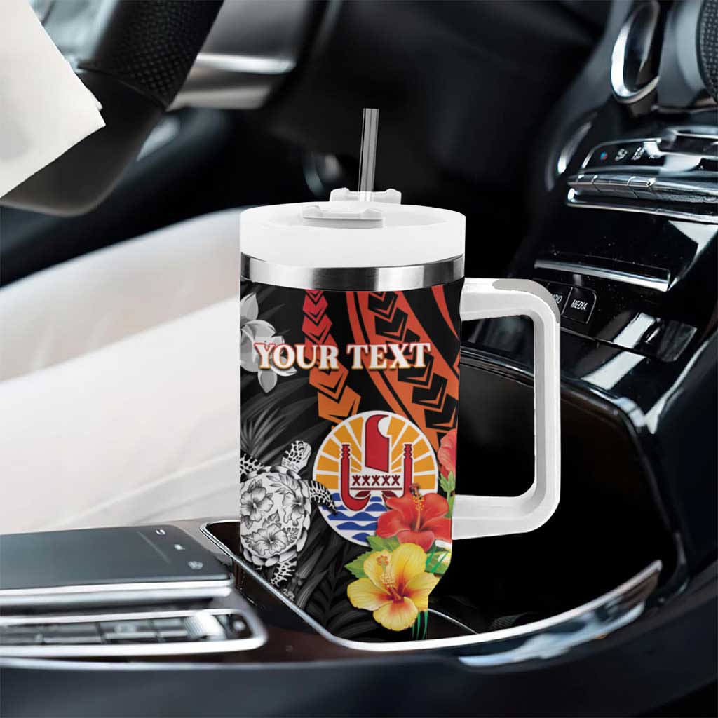Personalised French Polynesia Bastille Day Tumbler With Handle Tropical Turtle Hibiscus Polynesian Pattern LT05 - Polynesian Pride