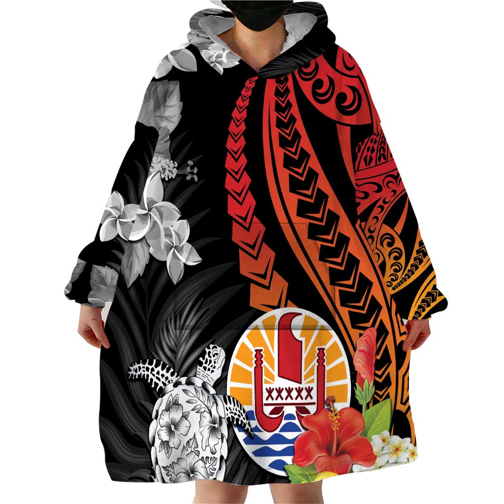 French Polynesia Bastille Day Wearable Blanket Hoodie Tropical Turtle Hibiscus Polynesian Pattern LT05 - Polynesian Pride
