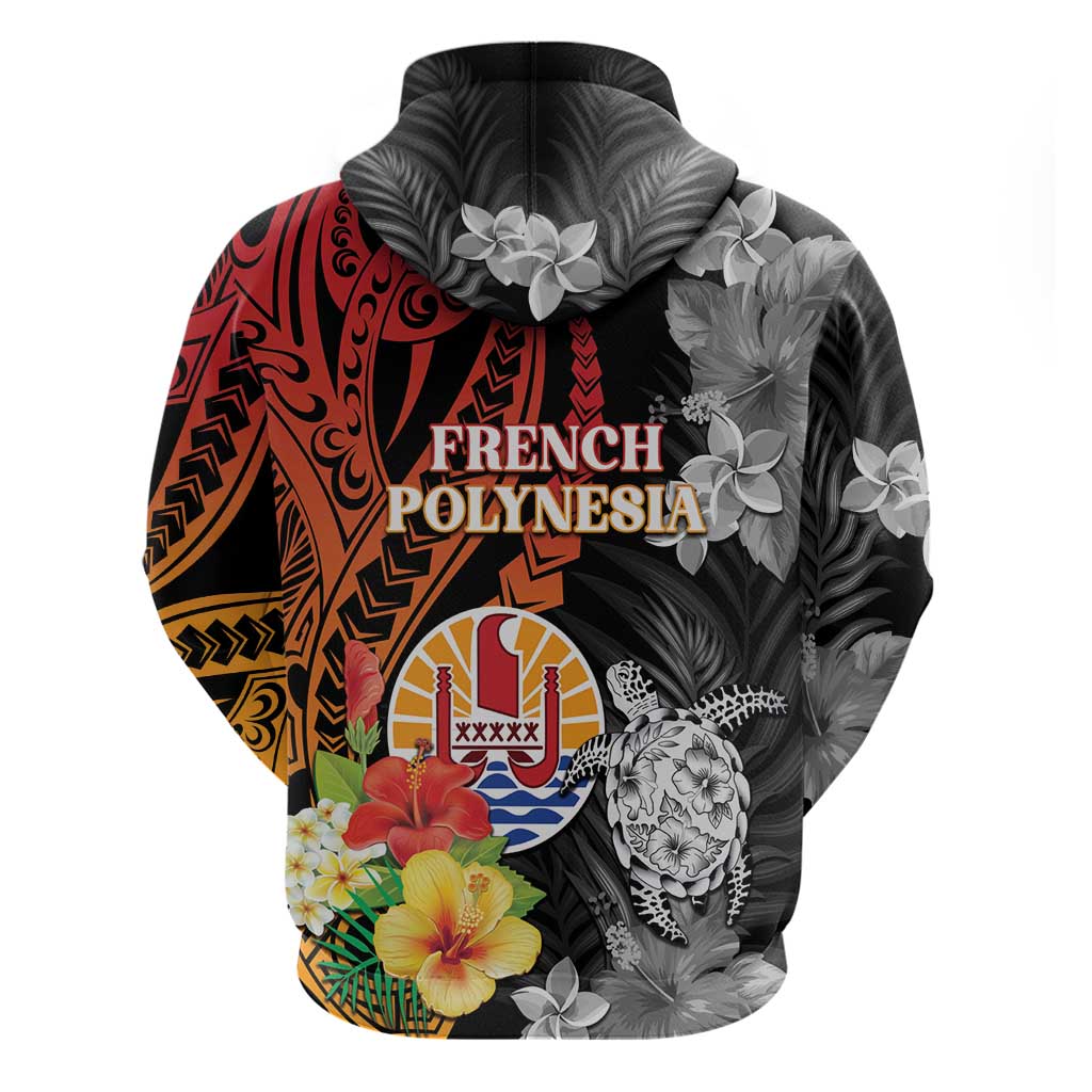 French Polynesia Bastille Day Zip Hoodie Tropical Turtle Hibiscus Polynesian Pattern