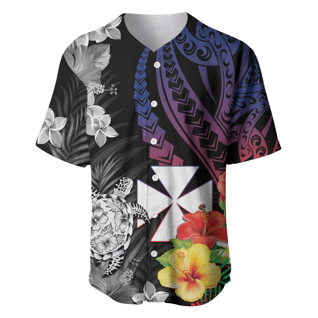 Wallis and Futuna Bastille Day Baseball Jersey Tropical Turtle Hibiscus Polynesian Pattern