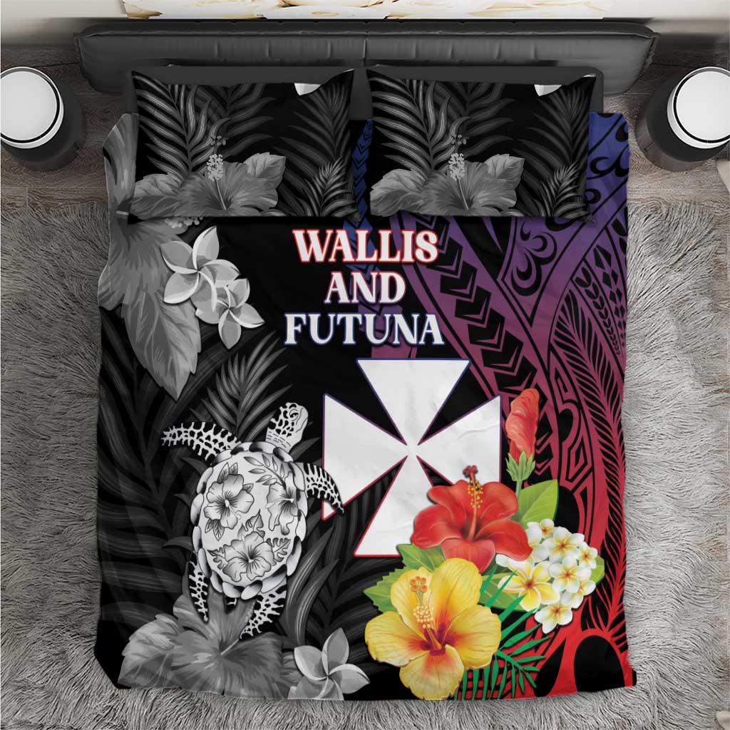 Wallis and Futuna Bastille Day Bedding Set Tropical Turtle Hibiscus Polynesian Pattern