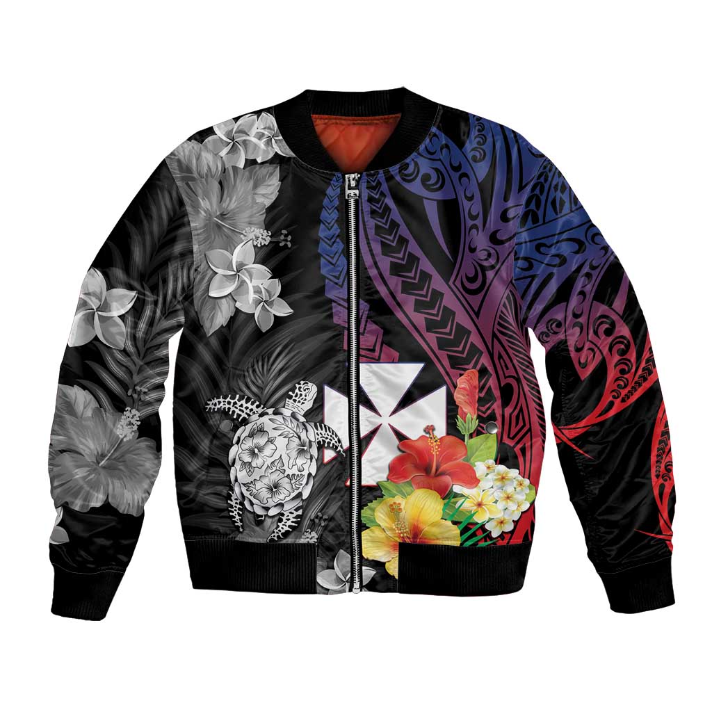 Wallis and Futuna Bastille Day Bomber Jacket Tropical Turtle Hibiscus Polynesian Pattern