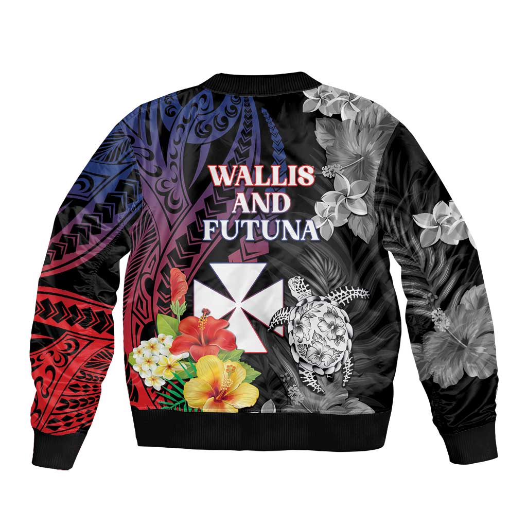 Wallis and Futuna Bastille Day Bomber Jacket Tropical Turtle Hibiscus Polynesian Pattern