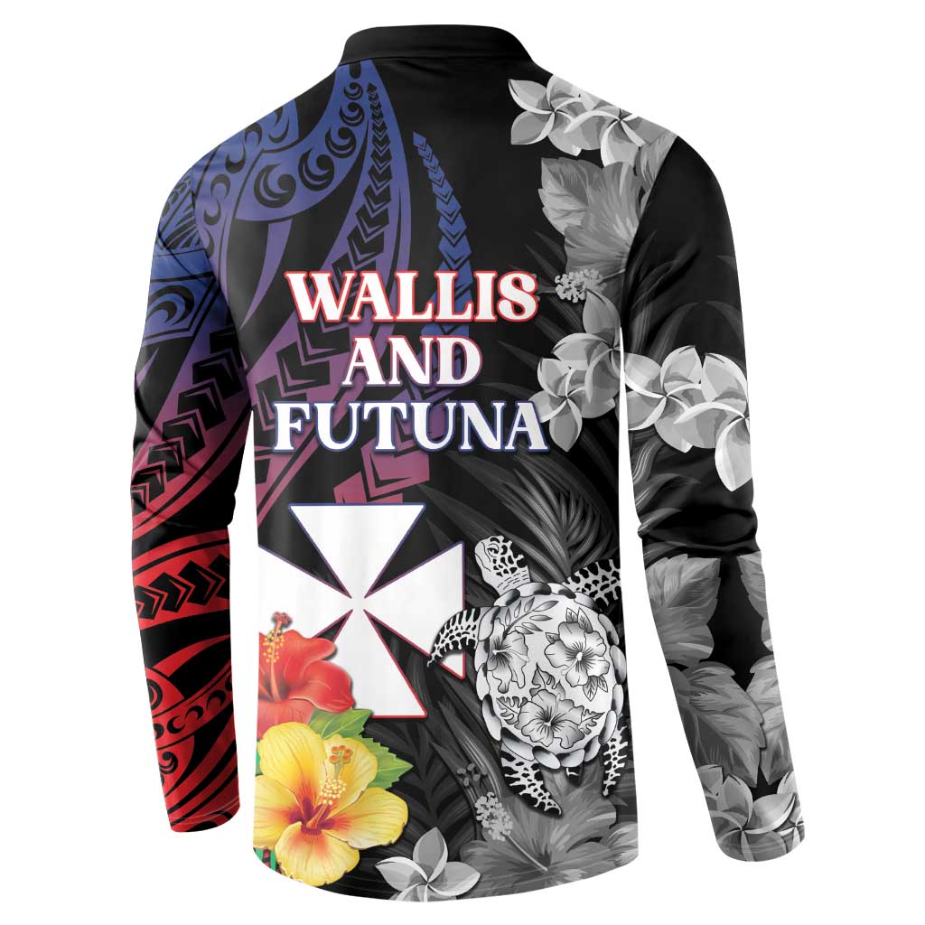 Wallis and Futuna Bastille Day Button Sweatshirt Tropical Turtle Hibiscus Polynesian Pattern
