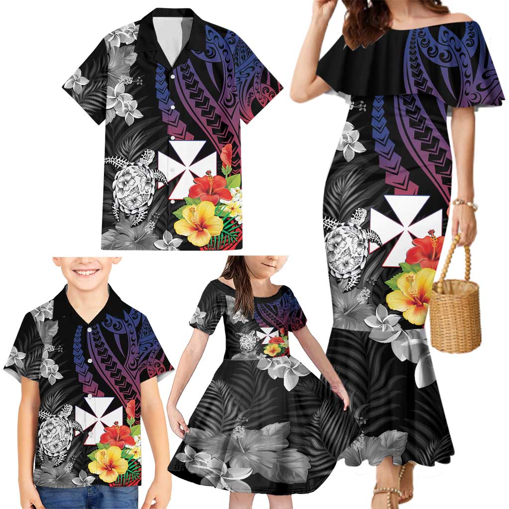 Wallis and Futuna Bastille Day Family Matching Mermaid Dress and Hawaiian Shirt Tropical Turtle Hibiscus Polynesian Pattern