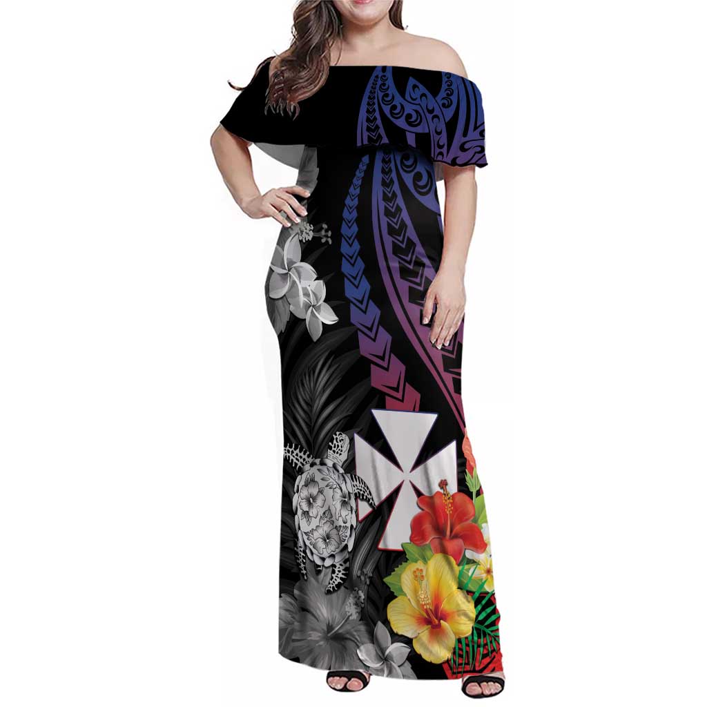 Wallis and Futuna Bastille Day Family Matching Off Shoulder Maxi Dress and Hawaiian Shirt Tropical Turtle Hibiscus Polynesian Pattern