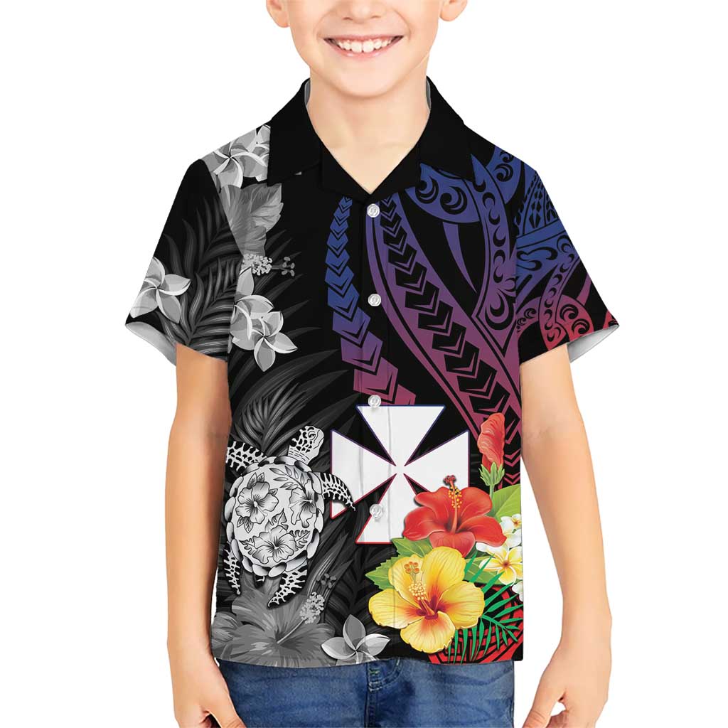 Wallis and Futuna Bastille Day Kid Hawaiian Shirt Tropical Turtle Hibiscus Polynesian Pattern