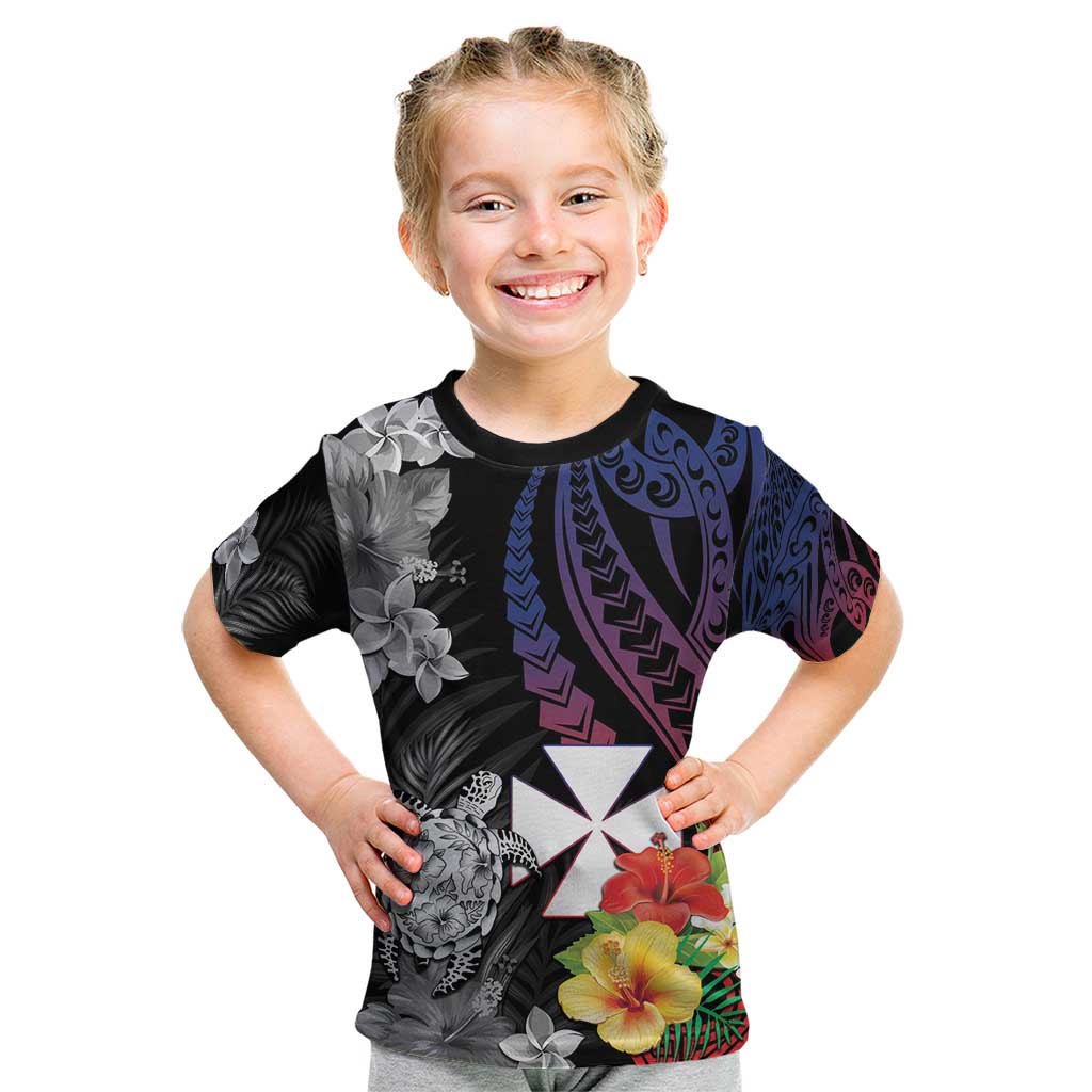 Wallis and Futuna Bastille Day Kid T Shirt Tropical Turtle Hibiscus Polynesian Pattern