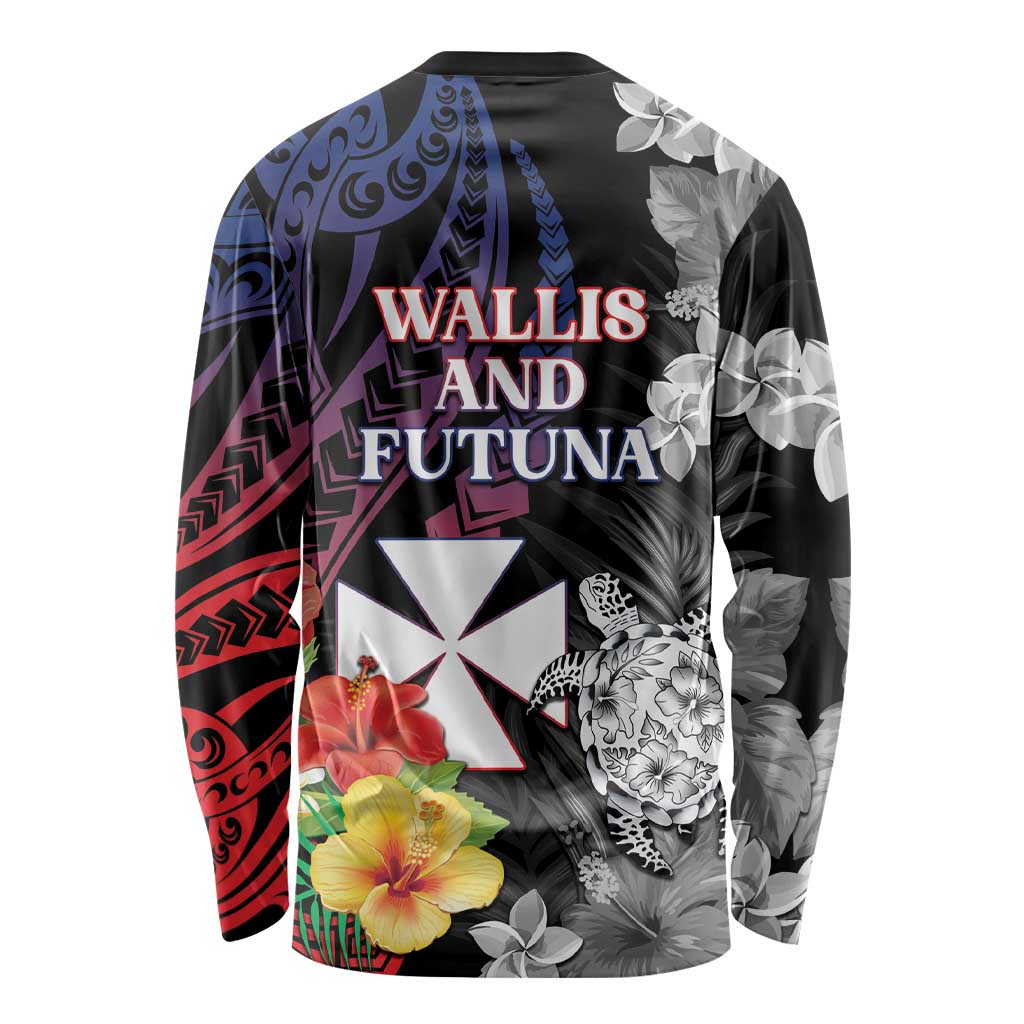 Wallis and Futuna Bastille Day Long Sleeve Shirt Tropical Turtle Hibiscus Polynesian Pattern