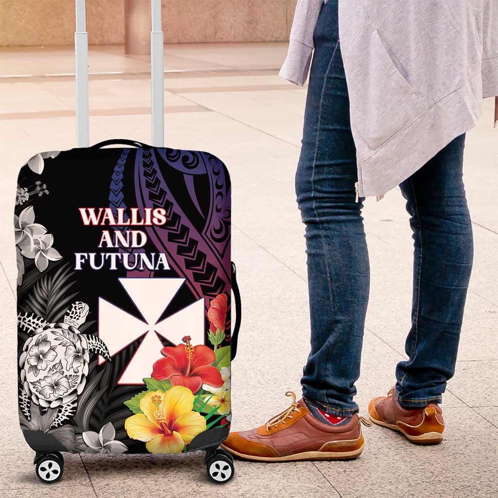 Wallis and Futuna Bastille Day Luggage Cover Tropical Turtle Hibiscus Polynesian Pattern