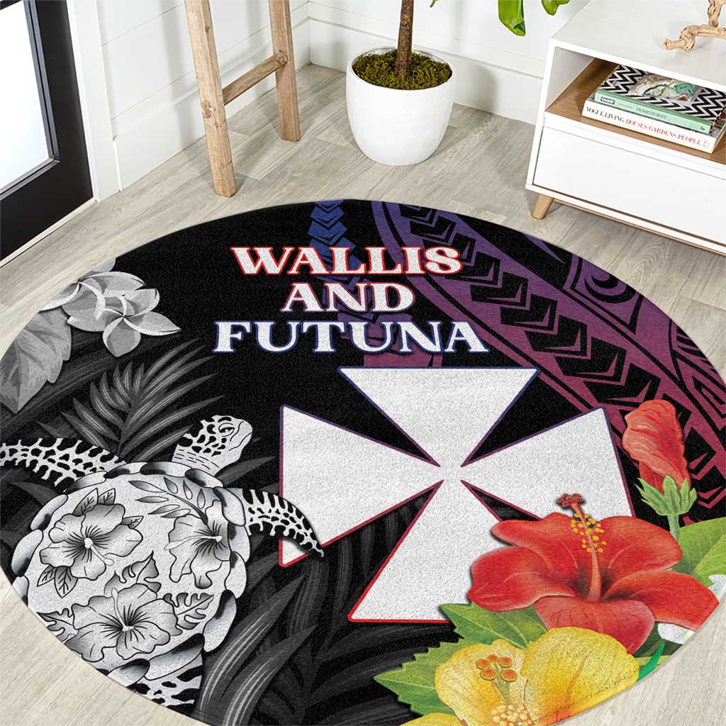Wallis and Futuna Bastille Day Round Carpet Tropical Turtle Hibiscus Polynesian Pattern