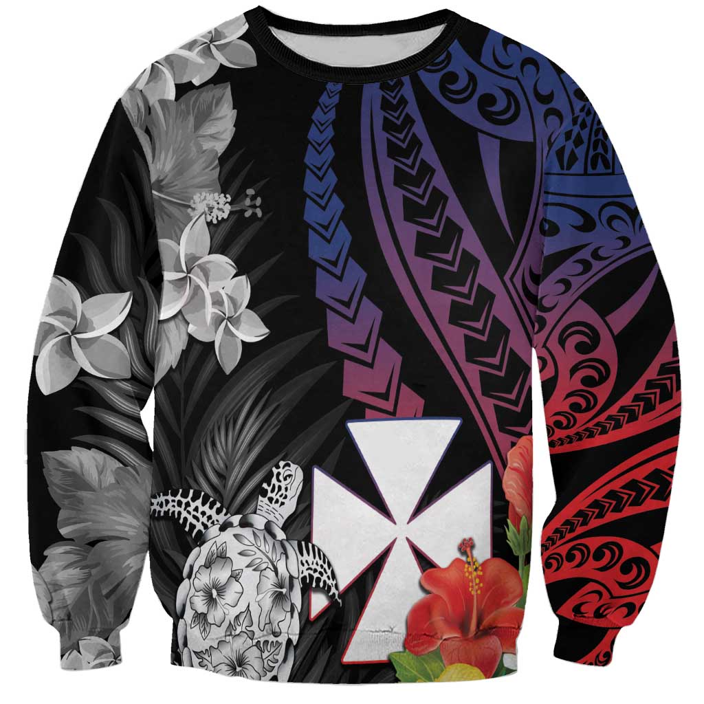 Wallis and Futuna Bastille Day Sweatshirt Tropical Turtle Hibiscus Polynesian Pattern