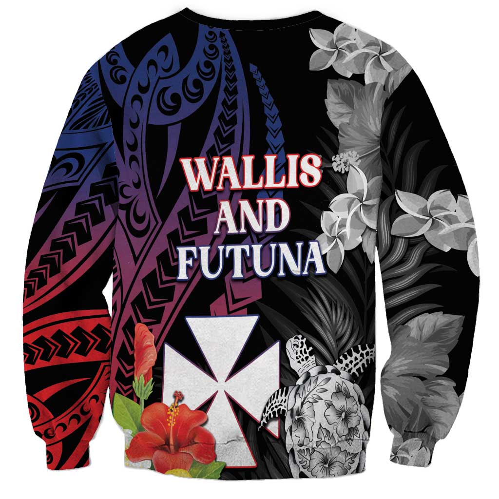 Wallis and Futuna Bastille Day Sweatshirt Tropical Turtle Hibiscus Polynesian Pattern