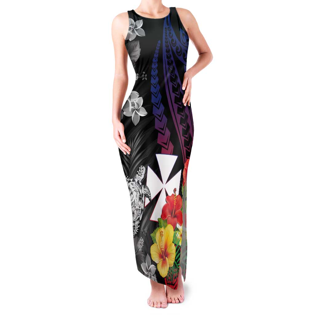 Wallis and Futuna Bastille Day Tank Maxi Dress Tropical Turtle Hibiscus Polynesian Pattern