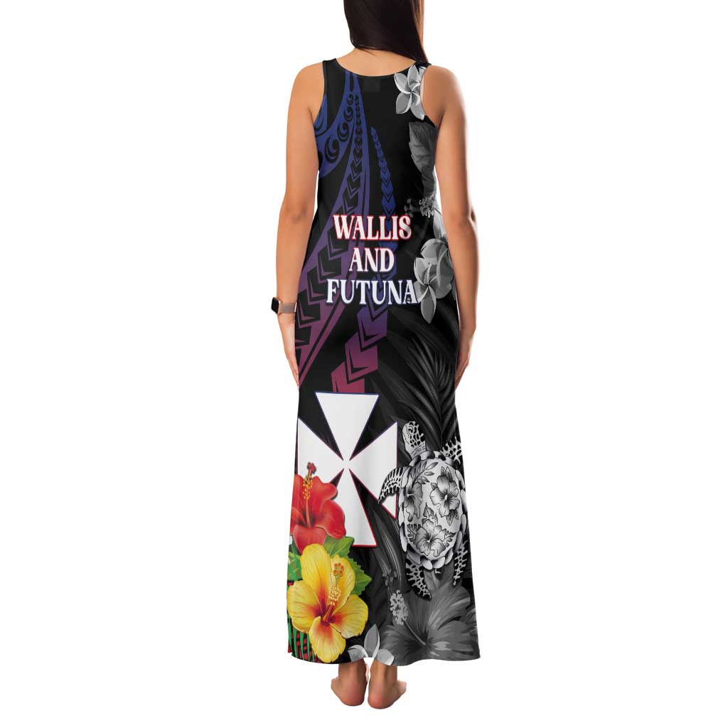 Wallis and Futuna Bastille Day Tank Maxi Dress Tropical Turtle Hibiscus Polynesian Pattern