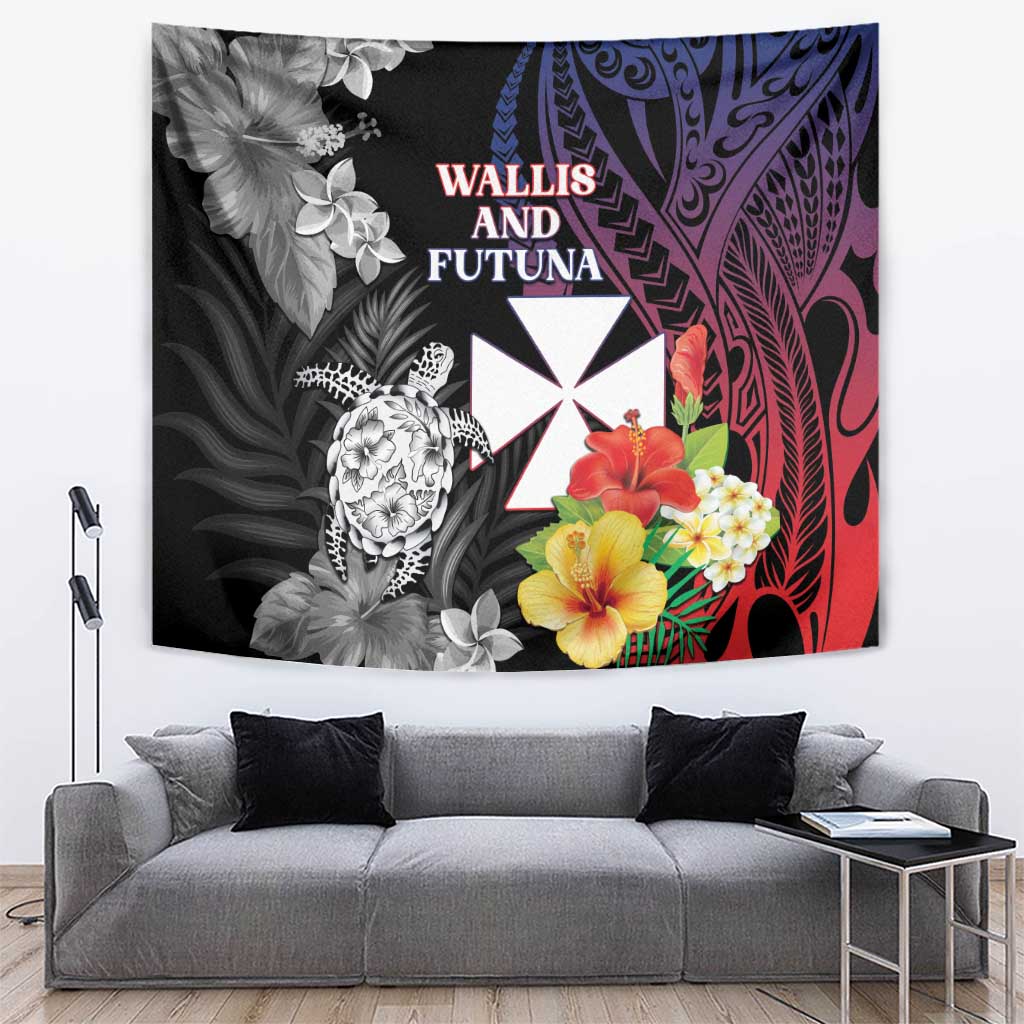 Wallis and Futuna Bastille Day Tapestry Tropical Turtle Hibiscus Polynesian Pattern