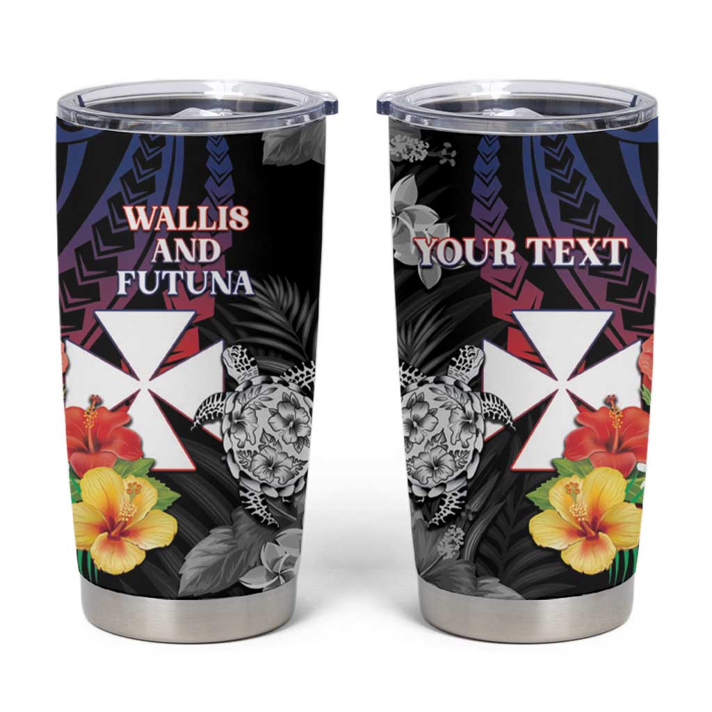 Personalised Wallis and Futuna Bastille Day Tumbler Cup Tropical Turtle Hibiscus Polynesian Pattern