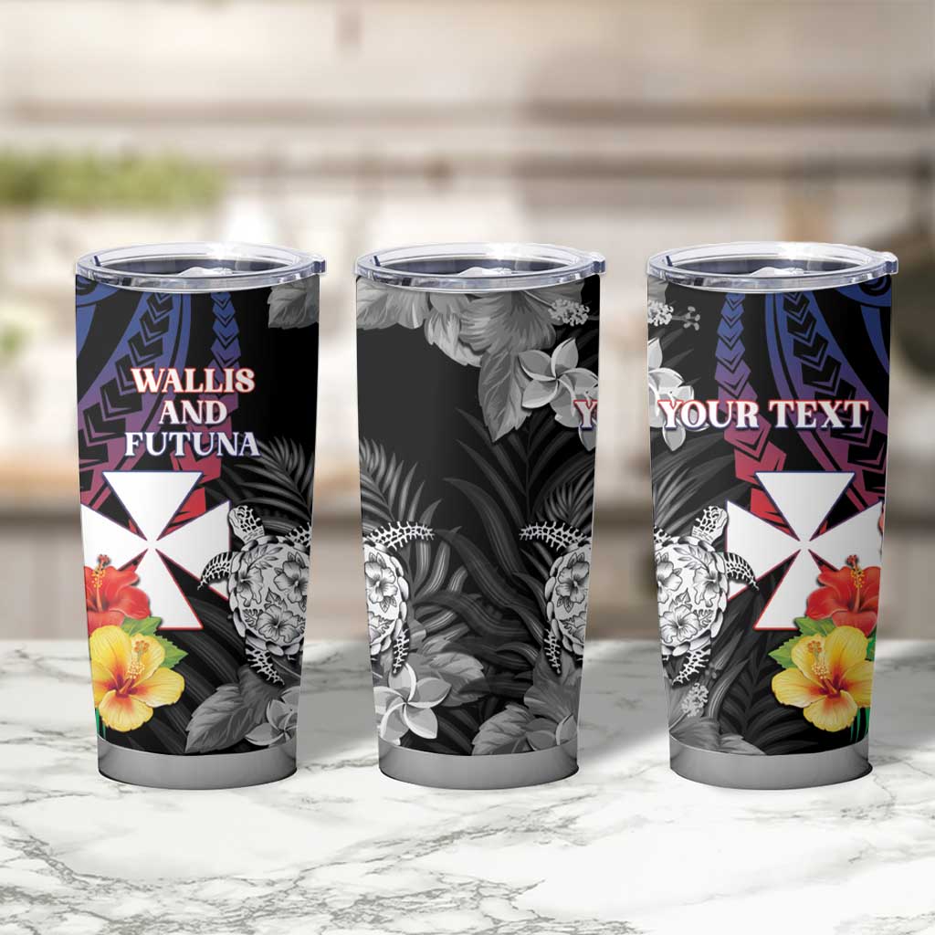 Personalised Wallis and Futuna Bastille Day Tumbler Cup Tropical Turtle Hibiscus Polynesian Pattern