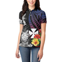 Wallis and Futuna Bastille Day Women Polo Shirt Tropical Turtle Hibiscus Polynesian Pattern