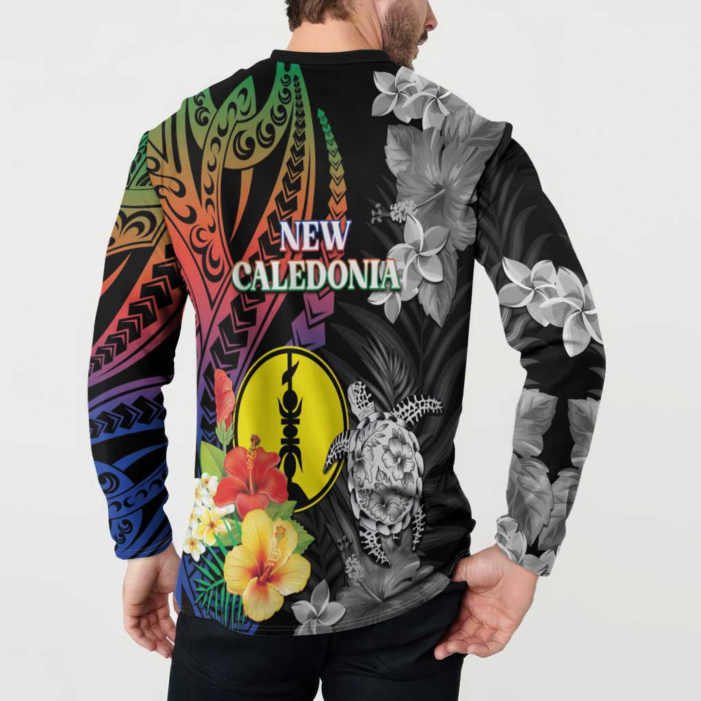 New Caledonia Bastille Day Button Sweatshirt Tropical Turtle Hibiscus Polynesian Pattern