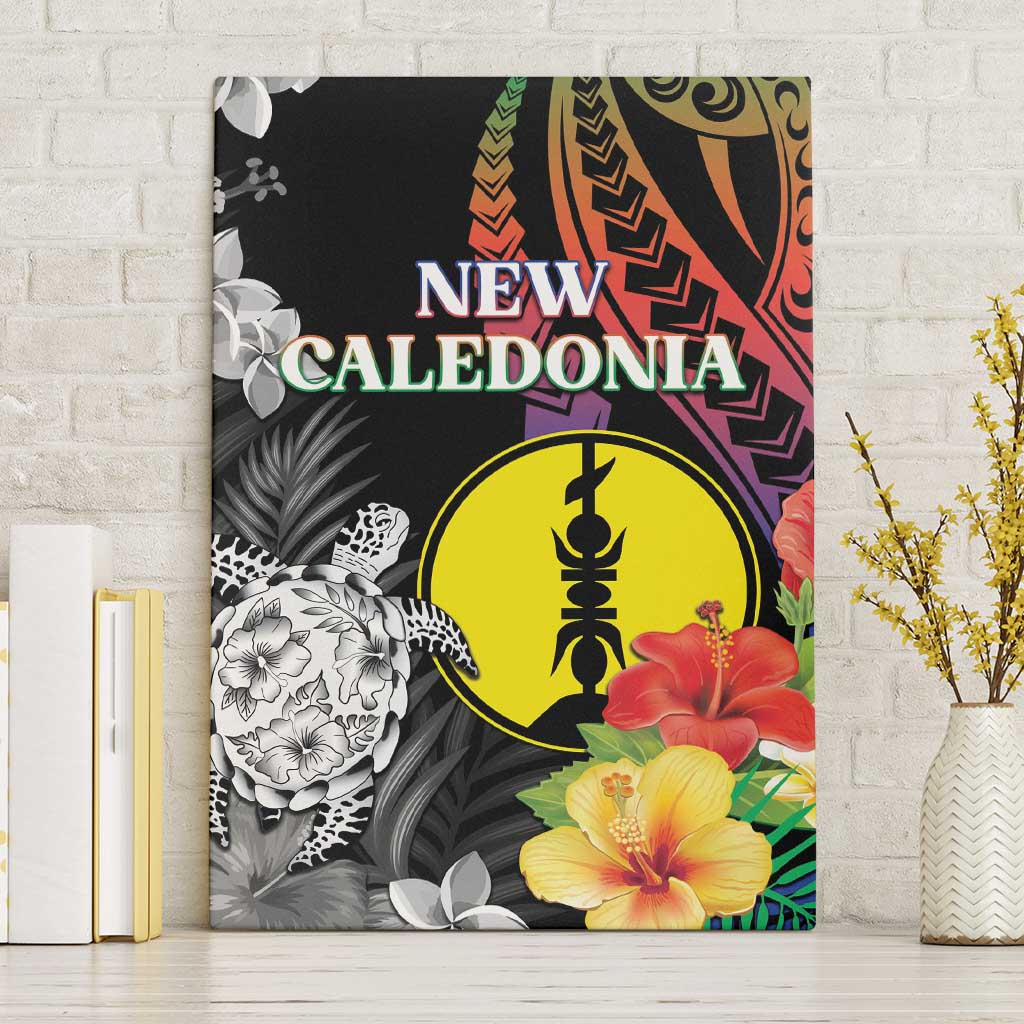 New Caledonia Bastille Day Canvas Wall Art Tropical Turtle Hibiscus Polynesian Pattern