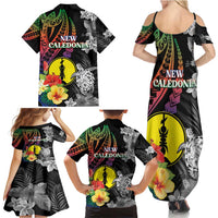 New Caledonia Bastille Day Family Matching Summer Maxi Dress and Hawaiian Shirt Tropical Turtle Hibiscus Polynesian Pattern