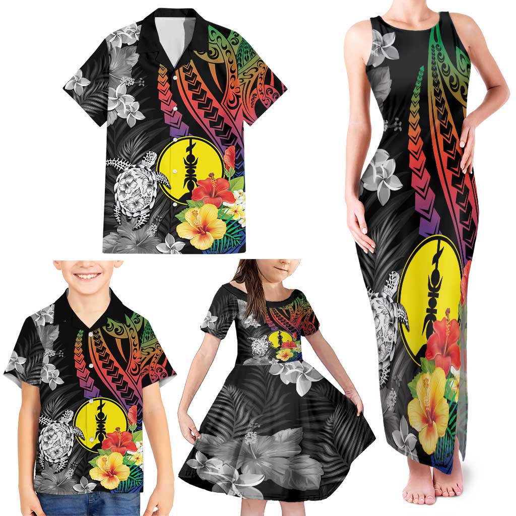 New Caledonia Bastille Day Family Matching Tank Maxi Dress and Hawaiian Shirt Tropical Turtle Hibiscus Polynesian Pattern