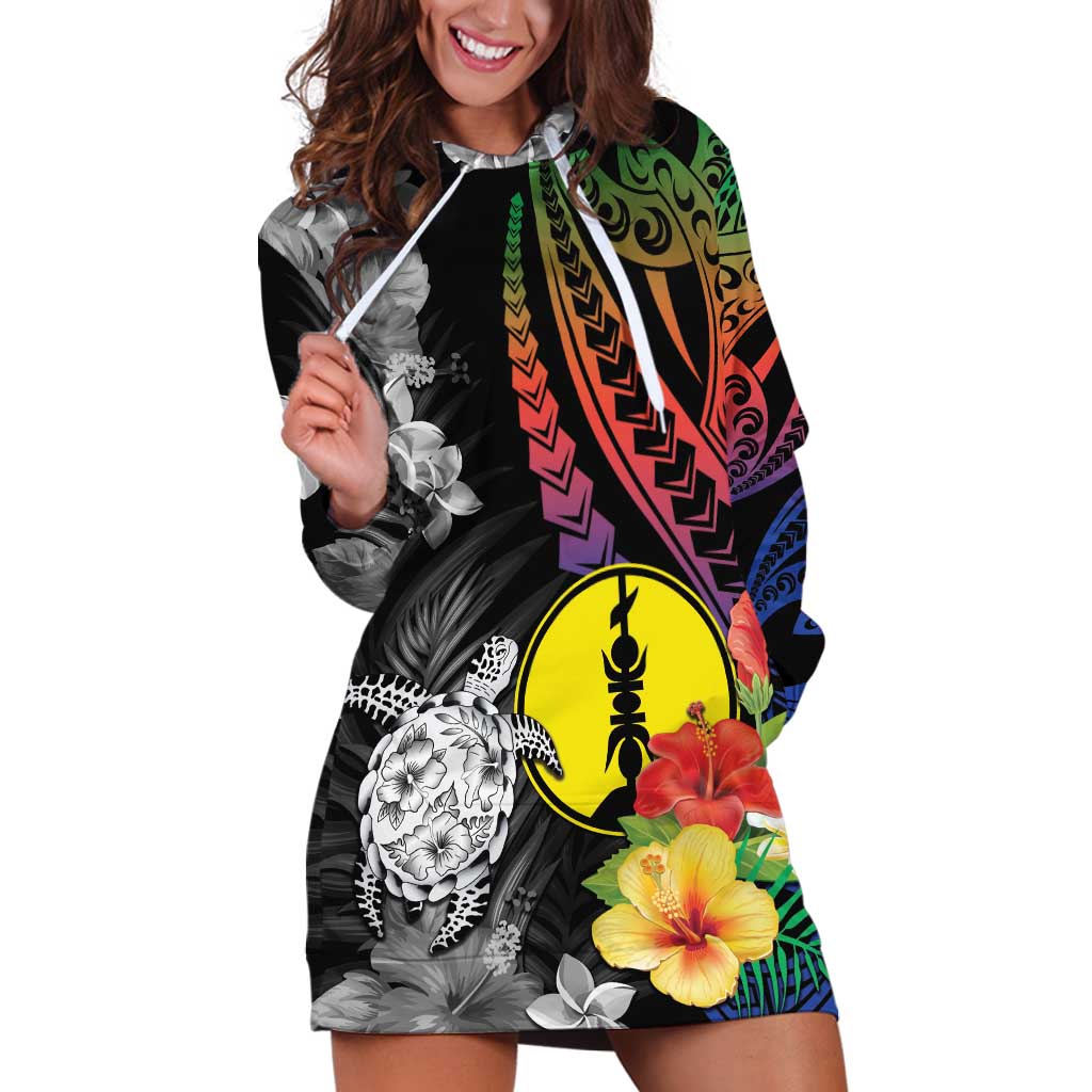 New Caledonia Bastille Day Hoodie Dress Tropical Turtle Hibiscus Polynesian Pattern