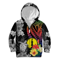 New Caledonia Bastille Day Kid Hoodie Tropical Turtle Hibiscus Polynesian Pattern