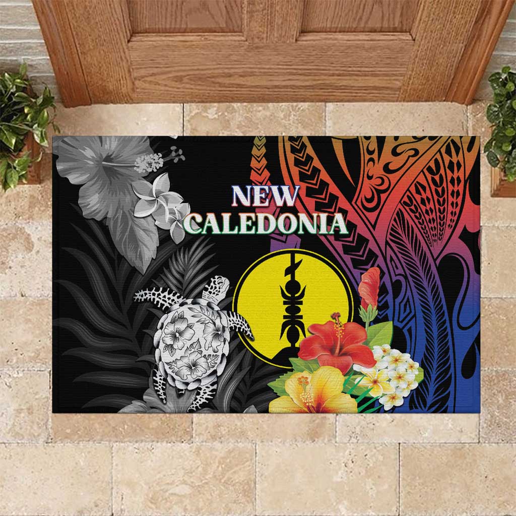 New Caledonia Bastille Day Rubber Doormat Tropical Turtle Hibiscus Polynesian Pattern