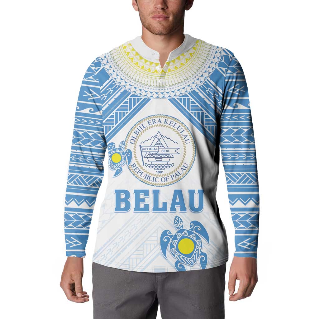 Personalised Palau Constitution Day Button Sweatshirt Polynesian Turtle
