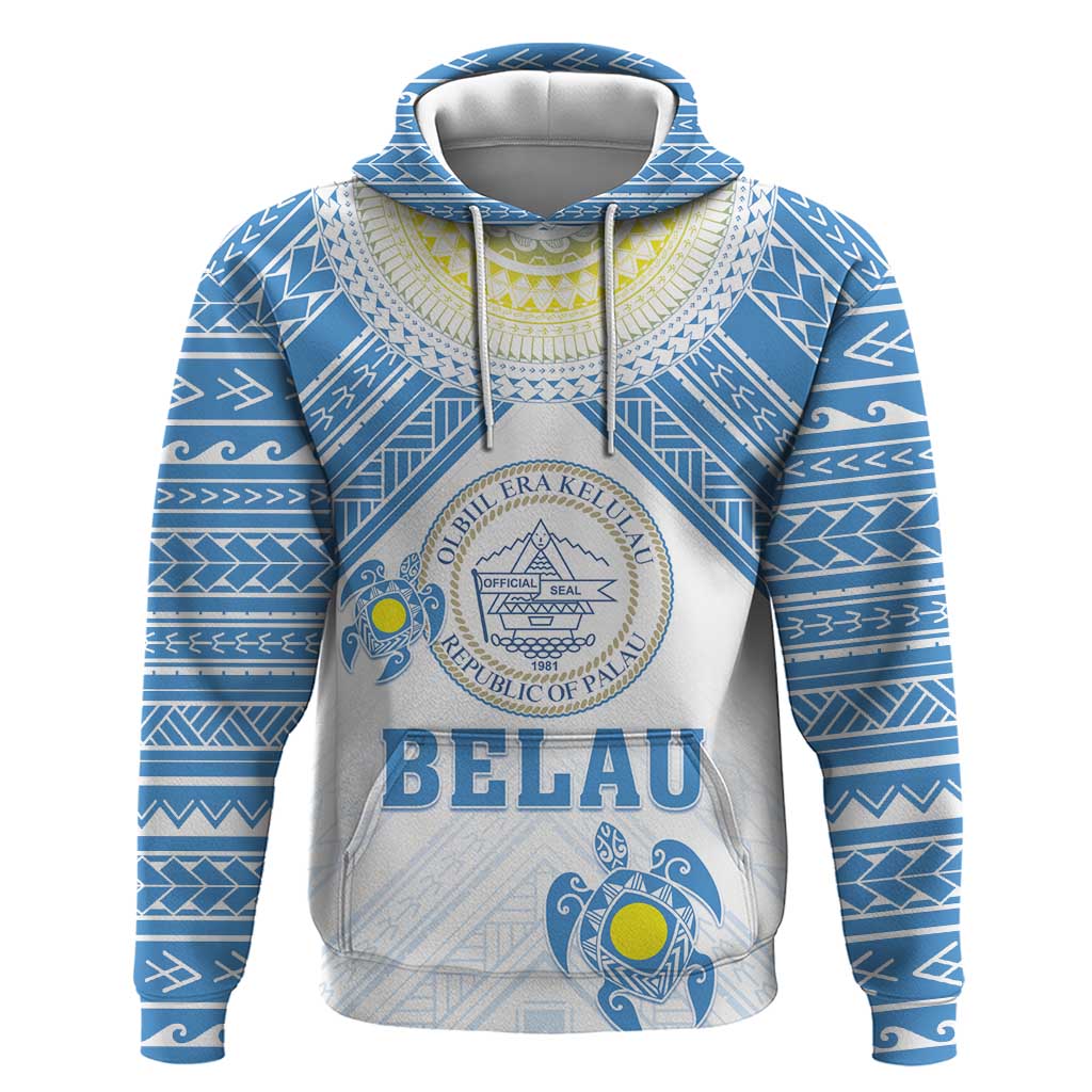 Personalised Palau Constitution Day Hoodie Polynesian Turtle