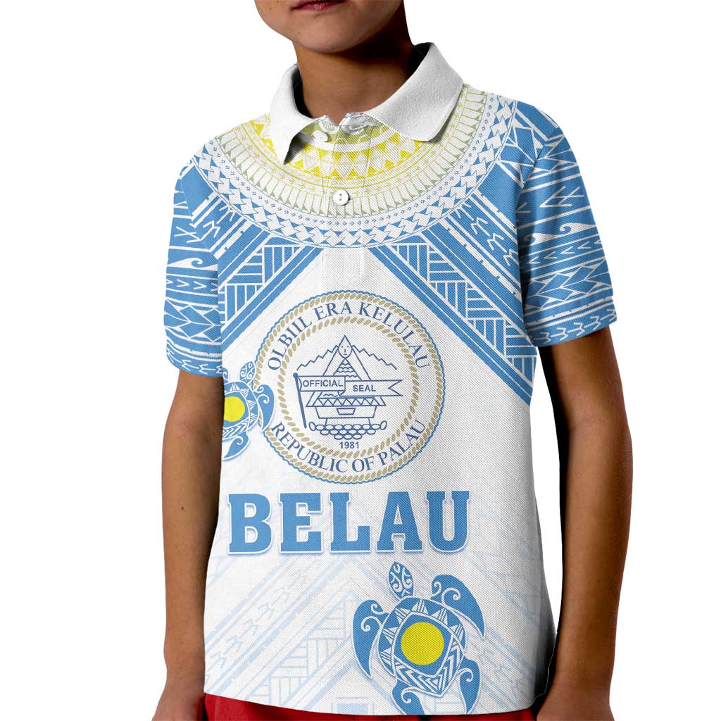 Personalised Palau Constitution Day Kid Polo Shirt Polynesian Turtle