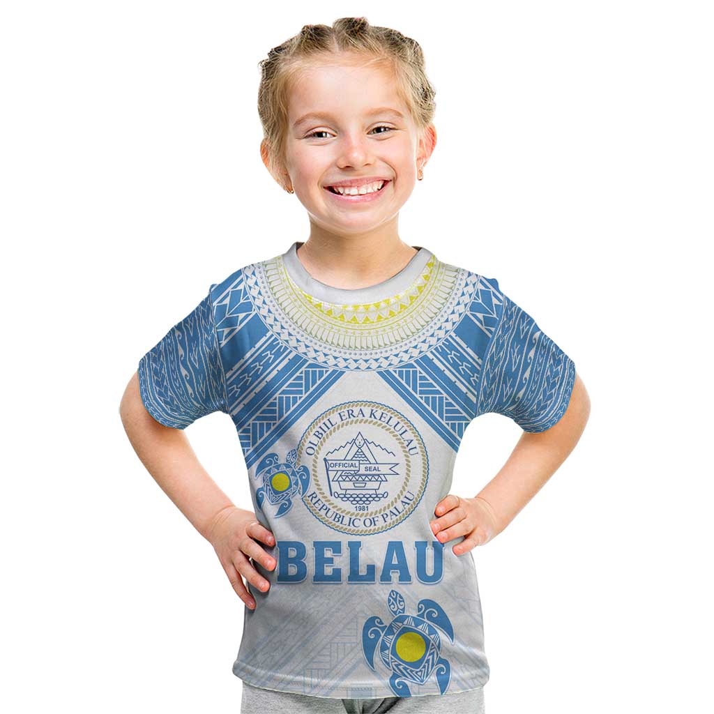 Personalised Palau Constitution Day Kid T Shirt Polynesian Turtle