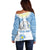 Personalised Palau Constitution Day Off Shoulder Sweater Polynesian Turtle