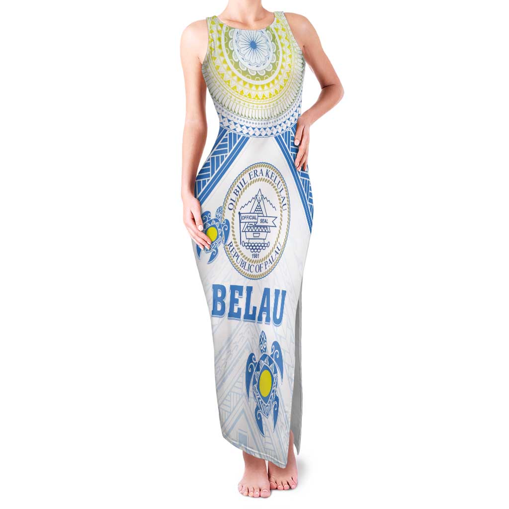 Personalised Palau Constitution Day Tank Maxi Dress Polynesian Turtle