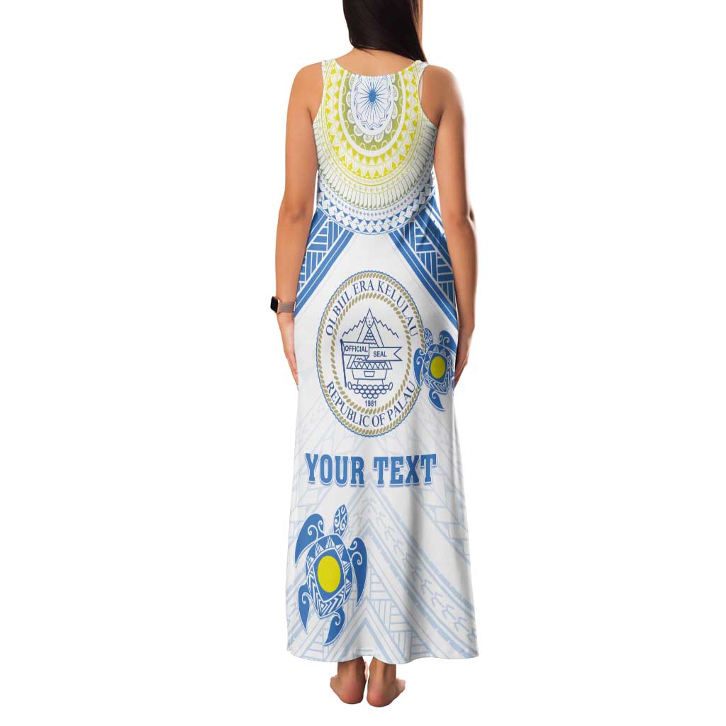 Personalised Palau Constitution Day Tank Maxi Dress Polynesian Turtle
