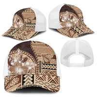 Samoa Siapo Elegant Baseball Net Cap Hibiscus Chocolate Brown Motifs - Polynesian Pride