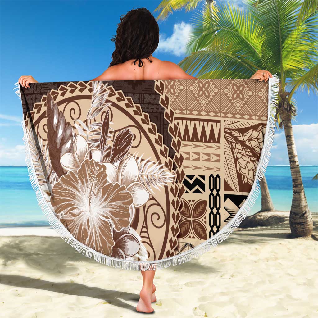 Samoa Siapo Elegant Beach Blanket Hibiscus Chocolate Brown Motifs LT05 - Polynesian Pride