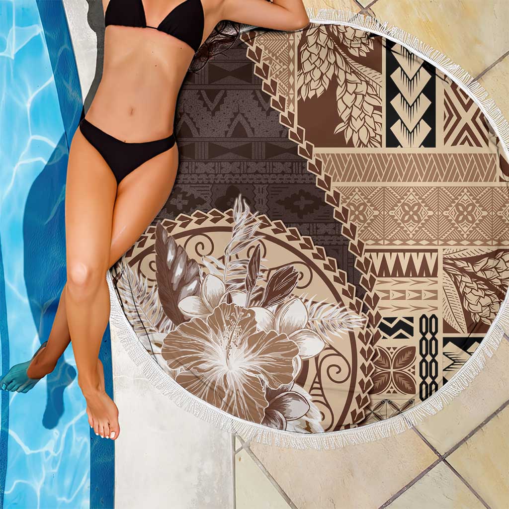 Samoa Siapo Elegant Beach Blanket Hibiscus Chocolate Brown Motifs LT05 - Polynesian Pride